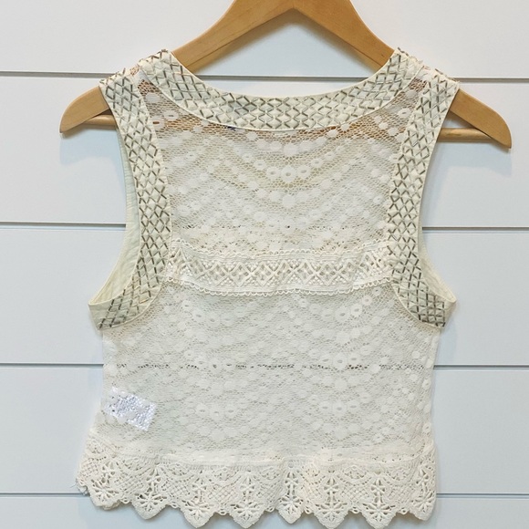 Miss Me Lace Embellished Ivory Sheer Unlined Sleeveless Top Small - Picture 5 of 8
